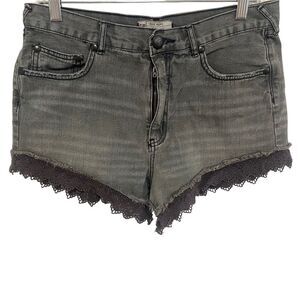 FREE PEOPLE Distressed Gray Crochet Lace Hem Jean Shorts